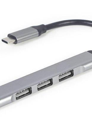 Концентратор usb type-c gembird 1xusb3.1, 3хusb2.0, метал, grey (uhb-cm-u3p1u2p3-02)