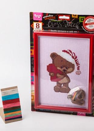 Набор для творчества "вышивка крестиком на канве", "cross stitch", "мишка с сердцем", на планшете с рамкой,