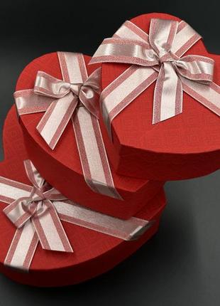 Коробка подарункова "серце". колір червоний. 21х9 см. 3 шт./комплект.1 фото