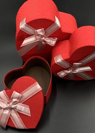 Коробка подарункова "серце". колір червоний. 21х9 см. 3 шт./комплект.2 фото
