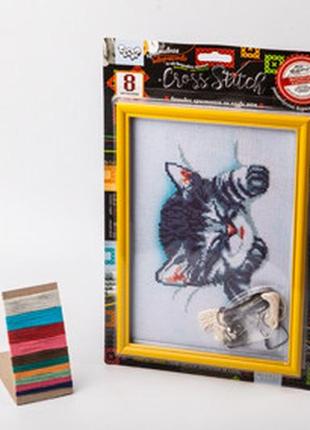 Набор для творчества "вышивка крестиком на канве", "cross stitch", "котенок", на планшете с рамкой, vkb-01-04