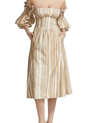 Культова шовкова сукня міді cult gaia ida linen blend midi dress з відкритими плечима в смужку