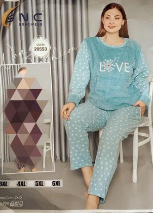 Теплая женская  пижама , домашний костюм, флис и махра  р. 54-56(4хл), 56-58(5хл),