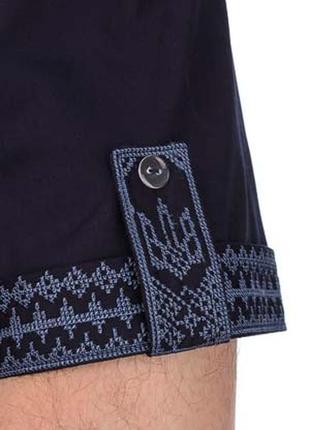 Мужская нарядная сорочка-вышиванка "тризуб", короткий рукав, р.44,46,48,50,52,54,56,58 темно-синяя4 фото