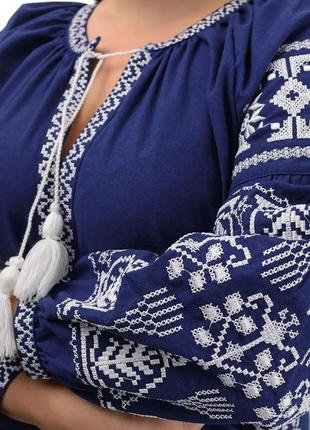 Платье вышиванка мрия,  нарядное, ткань лён-жатка, р-р  s,m,l,xl,2xl,3xl синее3 фото