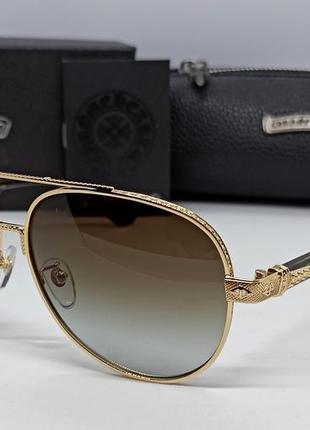 Chrome hearts очки капли мужские солнцезащитные коричневый градиент в золотом металле