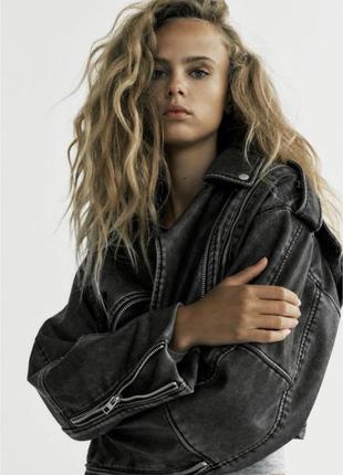 Нова куртка зара zara кожанка косуха сіра чорна новая курточка