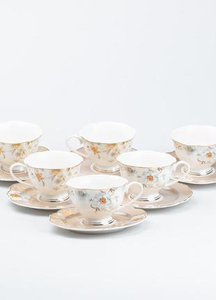 Набір чашок із блюдцями керамічні 6 штук сервіз чайний кавовий на 6 персон