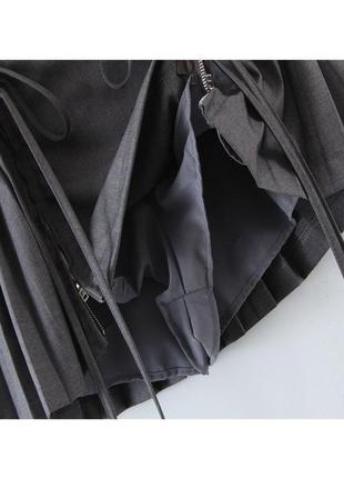 Женская плиссированная юбка, однотонная мини-юбка на молнии с разрезом и заниженной талией,4 фото