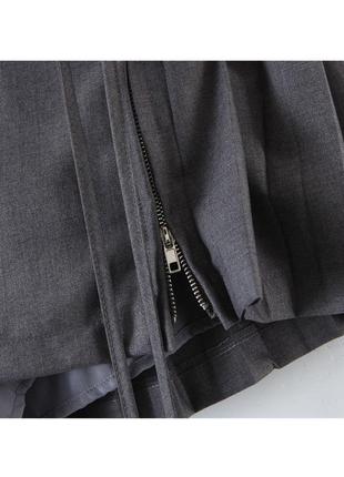 Женская плиссированная юбка, однотонная мини-юбка на молнии с разрезом и заниженной талией,3 фото