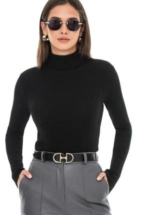 Гольф черный шерсть в рубчик