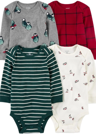 Комплект боди с длинным рукавом 4 штуки бодик картерс carters пингвин