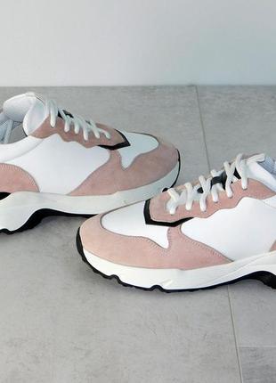 Кросівки жіночі з натуральної шкіри білі з рожевим 37р2 фото