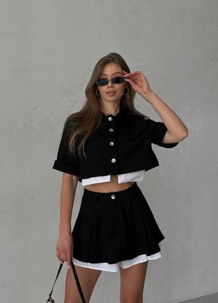 Костюм женский двойка (юбка-шорты+пиджак) из вельвета 42-48 черный, бежевый, графит...