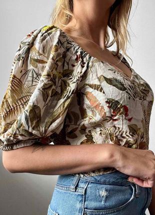 Блуза h&m с льном в составе, льняная, х пышными, рукавами фонариками, буфами, объемными, летняя, натуральная ткань обмен8 фото