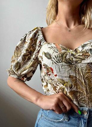 Блуза h&m с льном в составе, льняная, х пышными, рукавами фонариками, буфами, объемными, летняя, натуральная ткань обмен5 фото