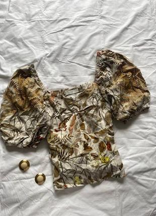 Блуза h&m с льном в составе, льняная, х пышными, рукавами фонариками, буфами, объемными, летняя, натуральная ткань обмен2 фото