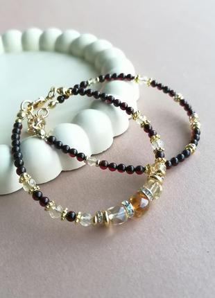 Чокер и браслеты из натуральных камней сапфир гранат цитрин янтарь изумруд рубин