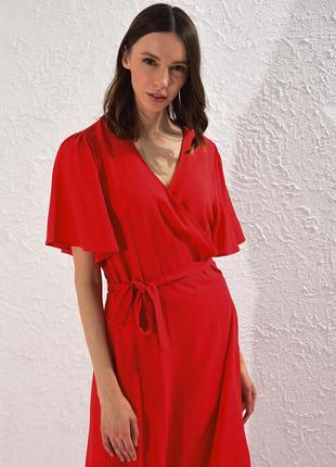Платье на запах с льном в составе от бренда lc waikiki, красная, яркая, длинная, макси обмен2 фото