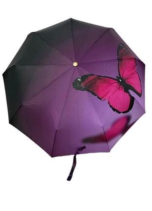 Зонт женский автомат rain flowers c принтом бабочка 9 спиц двойной анти-ветер