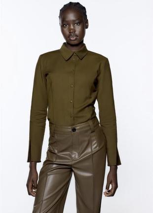 Сорочка рубашка zara хакі плотна