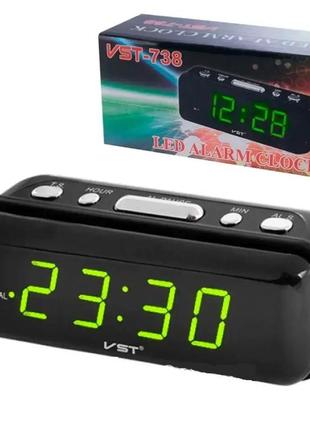Настольные часы vst-738, с зеленой подсветкой, сетевые часы с будильником