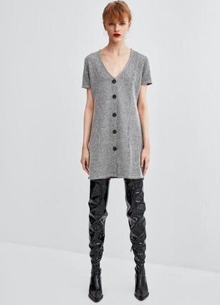 Плаття зара на ґудзиках з v-вирізом туніка в рубчик від zara