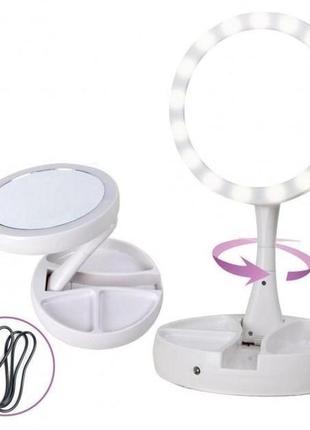 Дзеркало для макіяжу my foldaway mirror з led-підсвіткою, складане дзеркало з органайзером для косметики