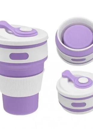 Чашка силиконовая silicon magic cup, складной стакан с герметичной крышкой и поилкой, фиолетовый2 фото