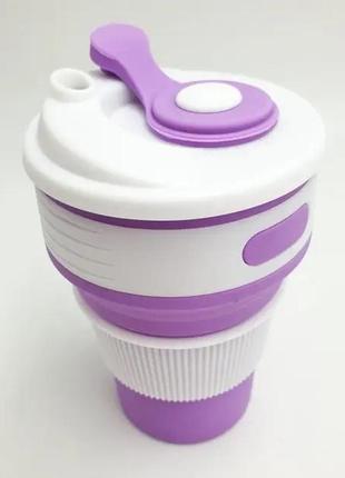 Чашка силиконовая silicon magic cup, складной стакан с герметичной крышкой и поилкой, фиолетовый8 фото