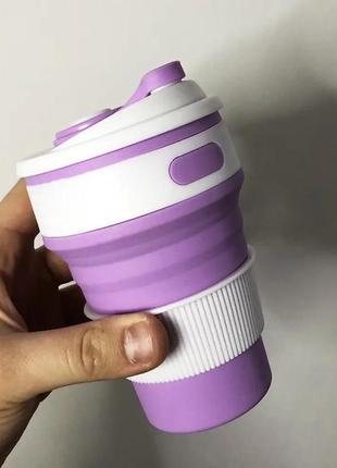 Чашка силиконовая silicon magic cup, складной стакан с герметичной крышкой и поилкой, фиолетовый7 фото