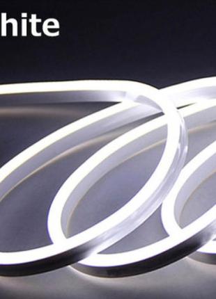 Силіконова гнучка стрічка led neon white 5м 12v-220v, неонова декоративна стрічка біла 0719