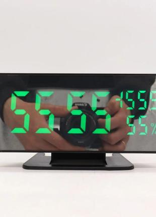 Настільний led-годинник із будильником, термометром і датчиком вологості vst-888y, дзеркальний4 фото