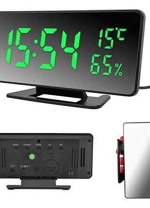 Настільний led-годинник із будильником, термометром і датчиком вологості vst-888y, дзеркальний