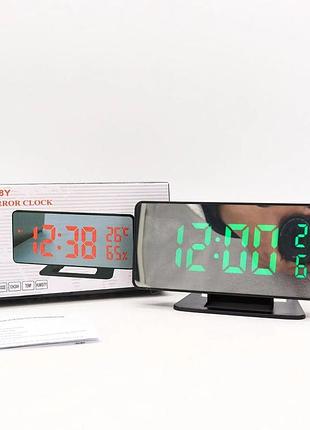 Настільний led-годинник із будильником, термометром і датчиком вологості vst-888y, дзеркальний9 фото