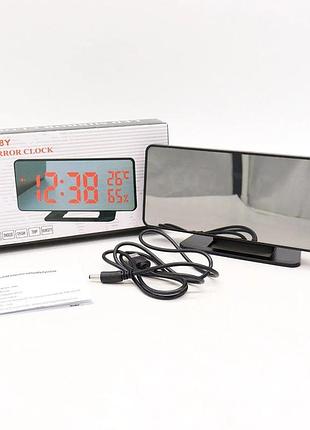 Настільний led-годинник із будильником, термометром і датчиком вологості vst-888y, дзеркальний10 фото