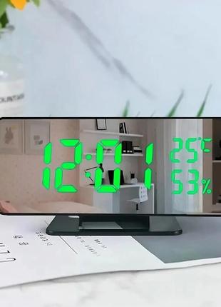 Настільний led-годинник із будильником, термометром і датчиком вологості vst-888y, дзеркальний5 фото