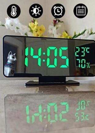 Настільний led-годинник із будильником, термометром і датчиком вологості vst-888y, дзеркальний3 фото