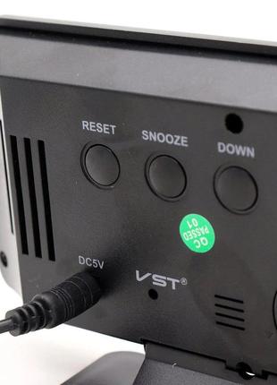 Настільний led-годинник із будильником, термометром і датчиком вологості vst-888y, дзеркальний8 фото