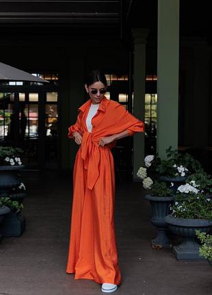 Костюм брючный женский летний двойка белый фисташка оранжевый салатовый широкие брюки...