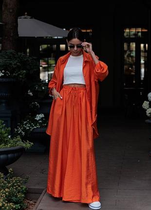 Костюм брючный женский летний двойка белый фисташка оранжевый салатовый широкие брюки...