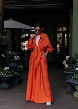 Костюм брючный женский летний двойка белый фисташка оранжевый салатовый широкие брюки...