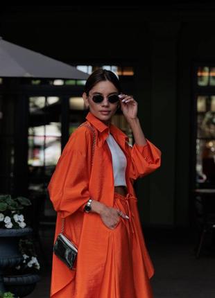 Костюм брючный женский летний двойка белый фисташка оранжевый салатовый широкие брюки...