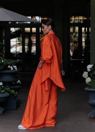 Костюм брючный женский летний двойка белый фисташка оранжевый салатовый широкие брюки...