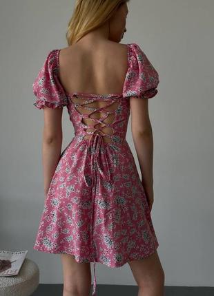 Платье с завязками на спине 💕 платье до колена с цветочным принтом ❤️ платье в цветы8 фото