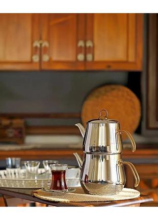 Двухъярусный чайник турецкий большой  размер 4.01  л. (1.6 + 2.50л.)