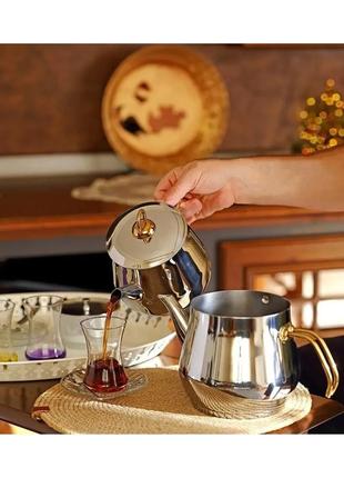 Двухъярусный чайник турецкий большой  размер 4.01  л. (1.6 + 2.50л.)