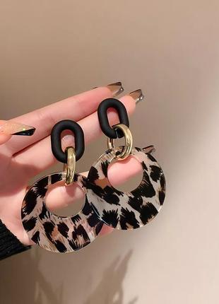 Серьги женские 65 на 40 мм леопардовый