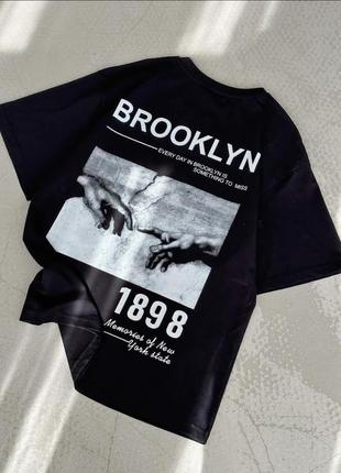 Накладной платеж ❤ турецкий оверсайз унисекс хлопковая футболка с надписью и принтом на спине brooklyn1 фото