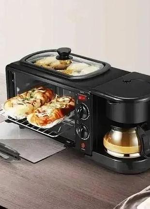 Многофункциональная электрическая печь для выпечки с кофеваркой и сковородой 3в1 1100 вт